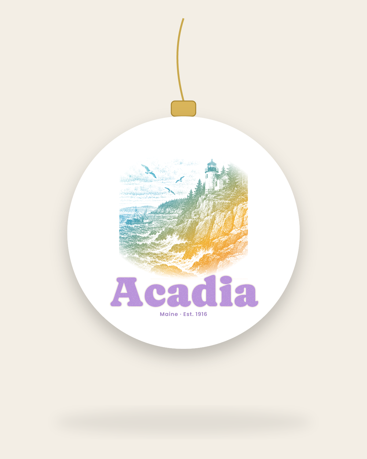 Acadia Bass Harbor Light Ceramic Ornament in White