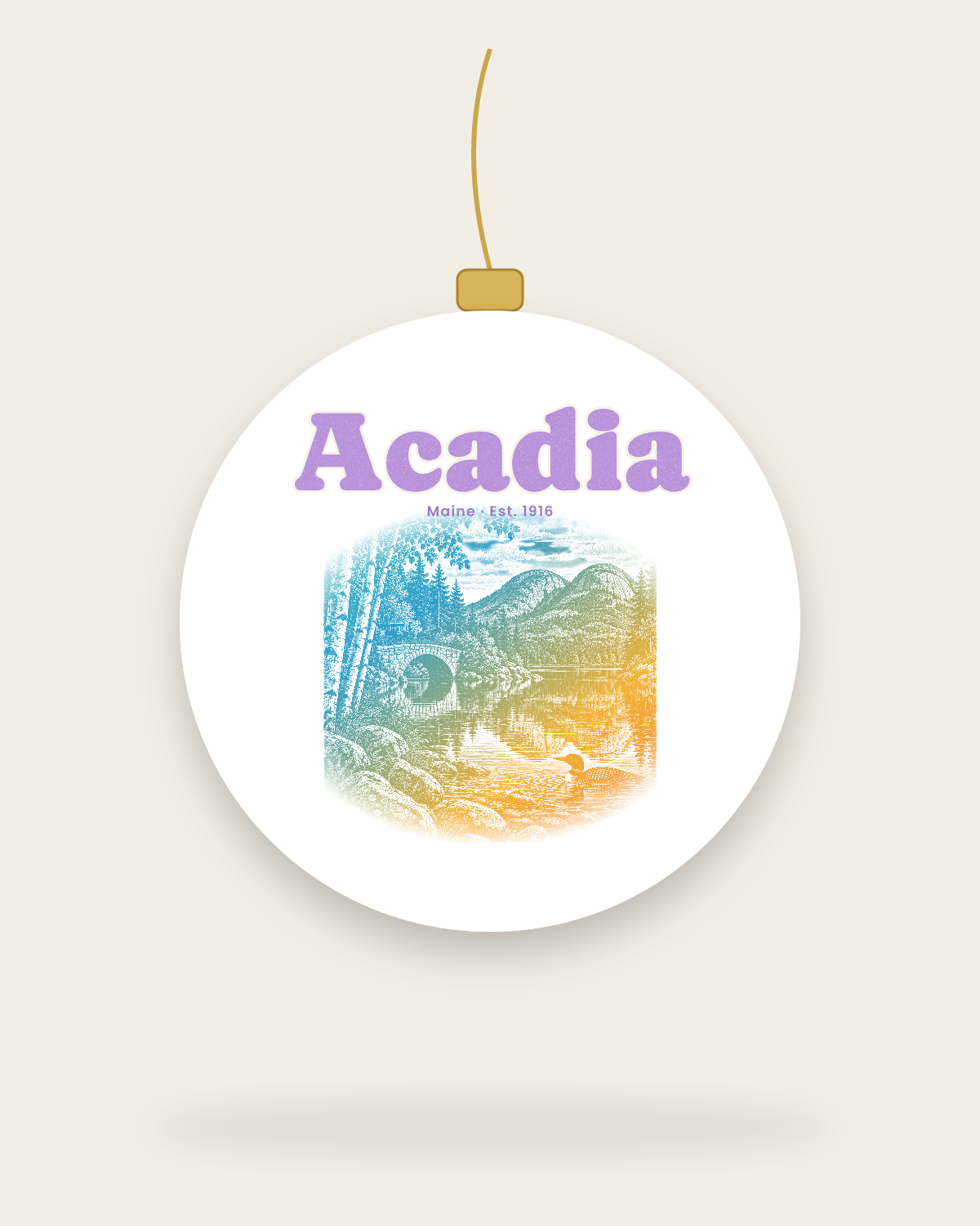 Acadia Jordan Pond Ceramic Ornament in White