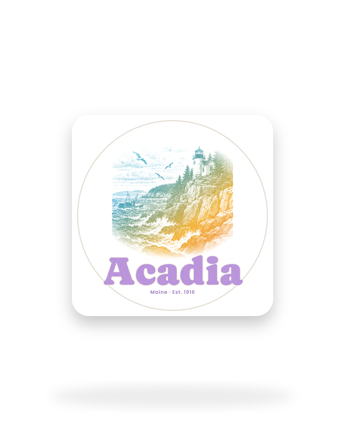 Acadia Bass Harbor Light Kiss-Cut Sticker in White