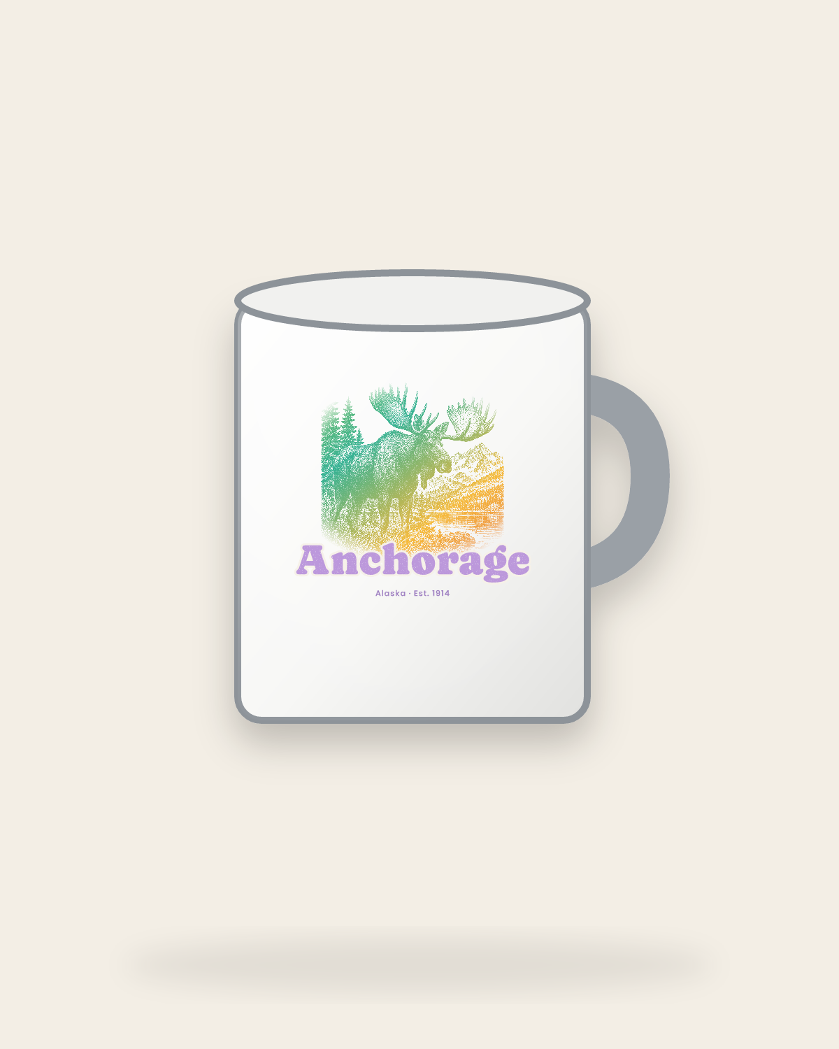 Anchorage Bull Moose Enamel Camp Mug in White