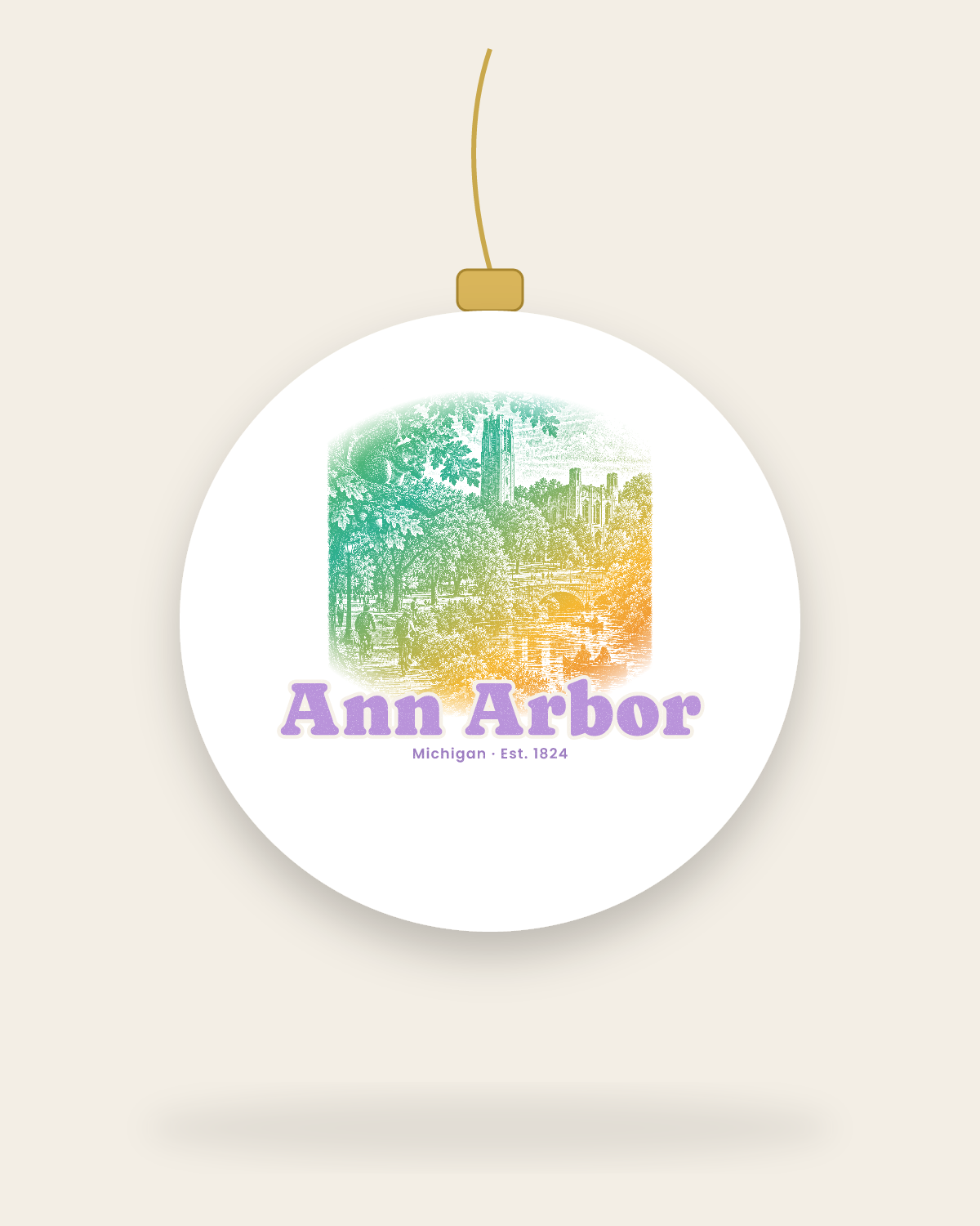 Ann Arbor Campus Squirrel Ceramic Ornament in White