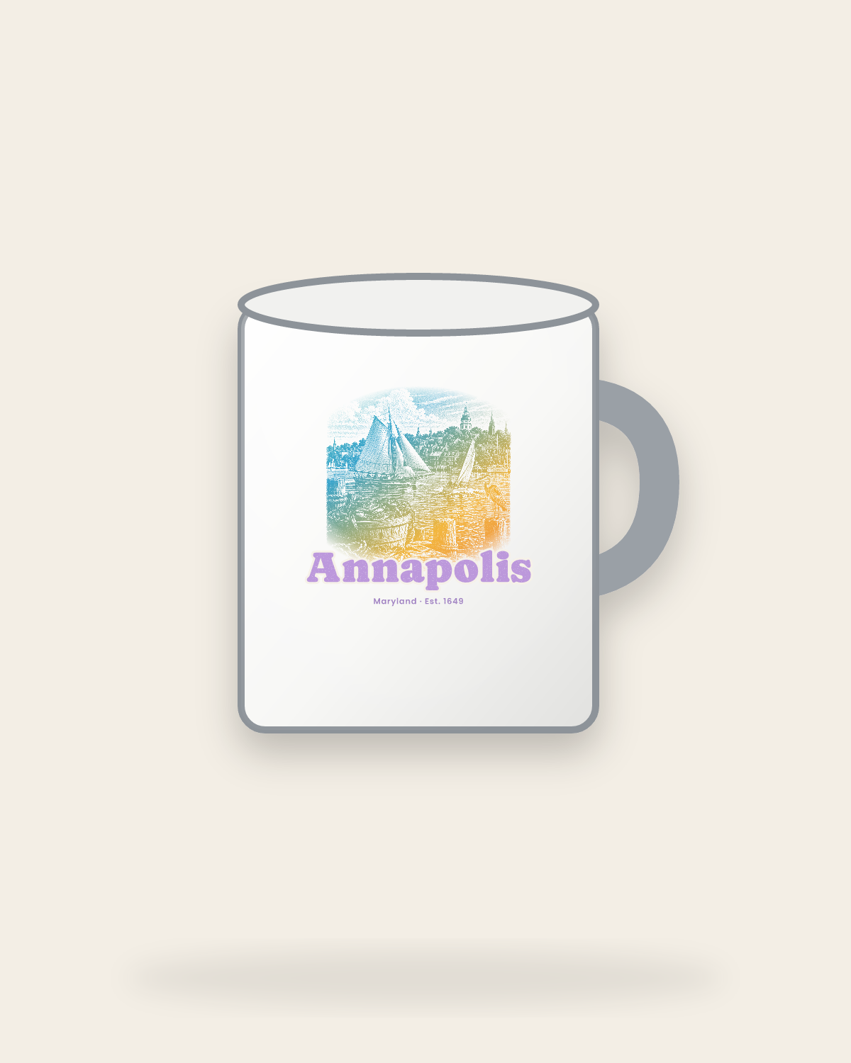 Annapolis Skipjack & State House Enamel Camp Mug in White
