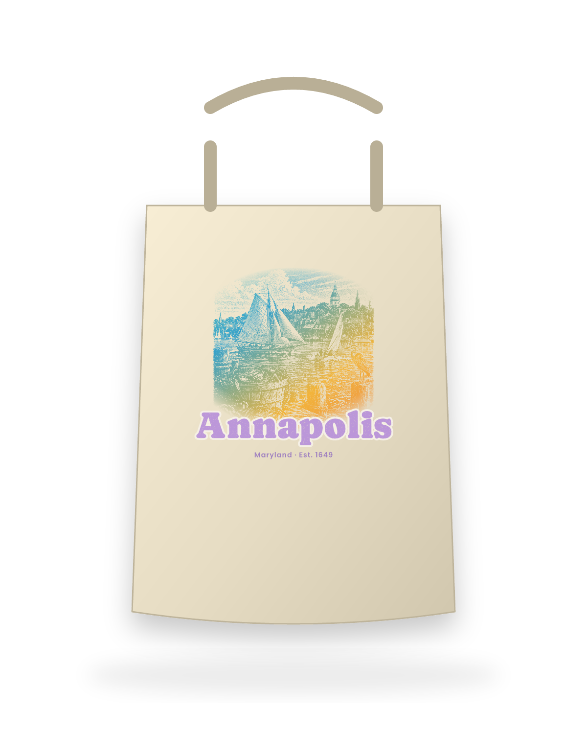 Annapolis Skipjack & State House Canvas Tote in Beige