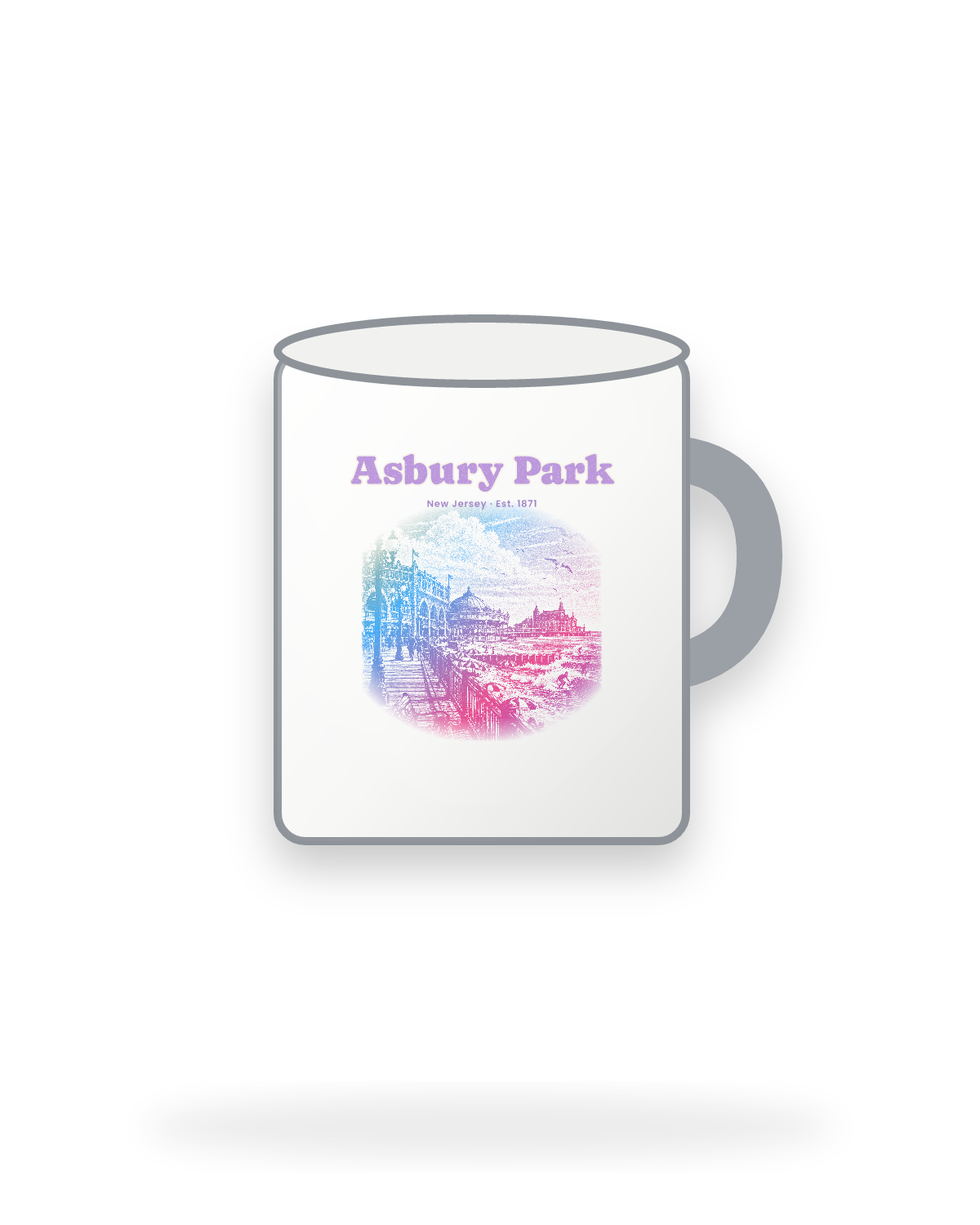 Asbury Park Boardwalk Casino Enamel Camp Mug in White