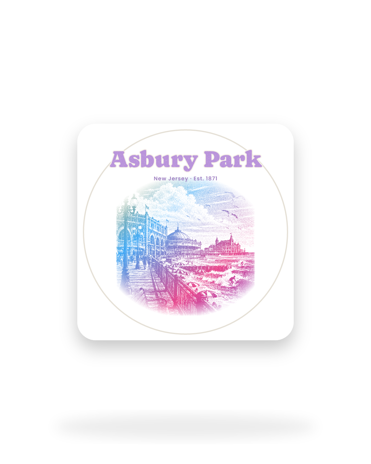 Asbury Park Boardwalk Casino Kiss-Cut Sticker in White