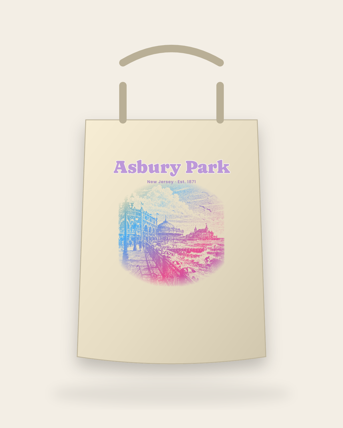 Asbury Park Boardwalk Casino Canvas Tote in Beige