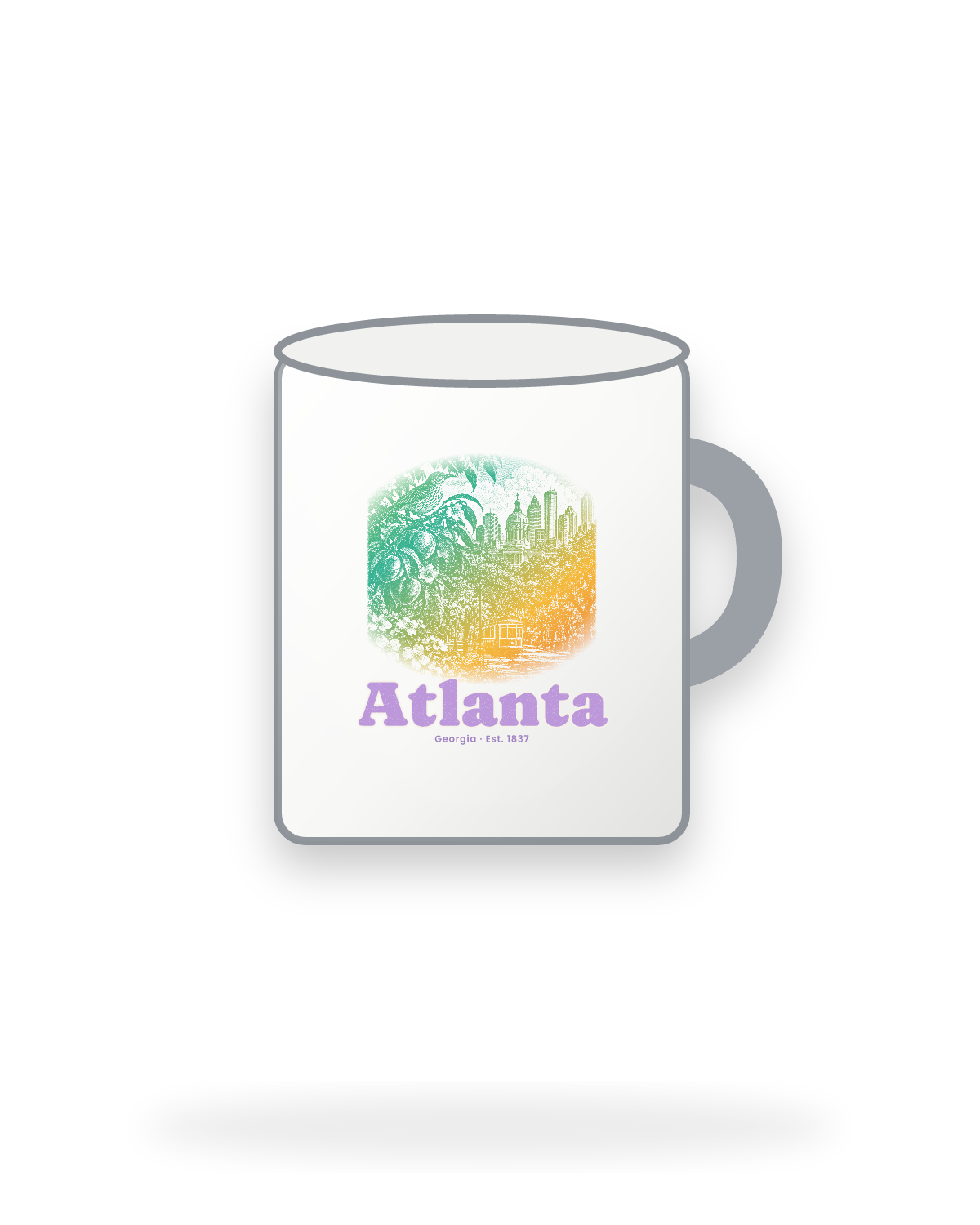 Atlanta Peach & Songbird Enamel Camp Mug in White