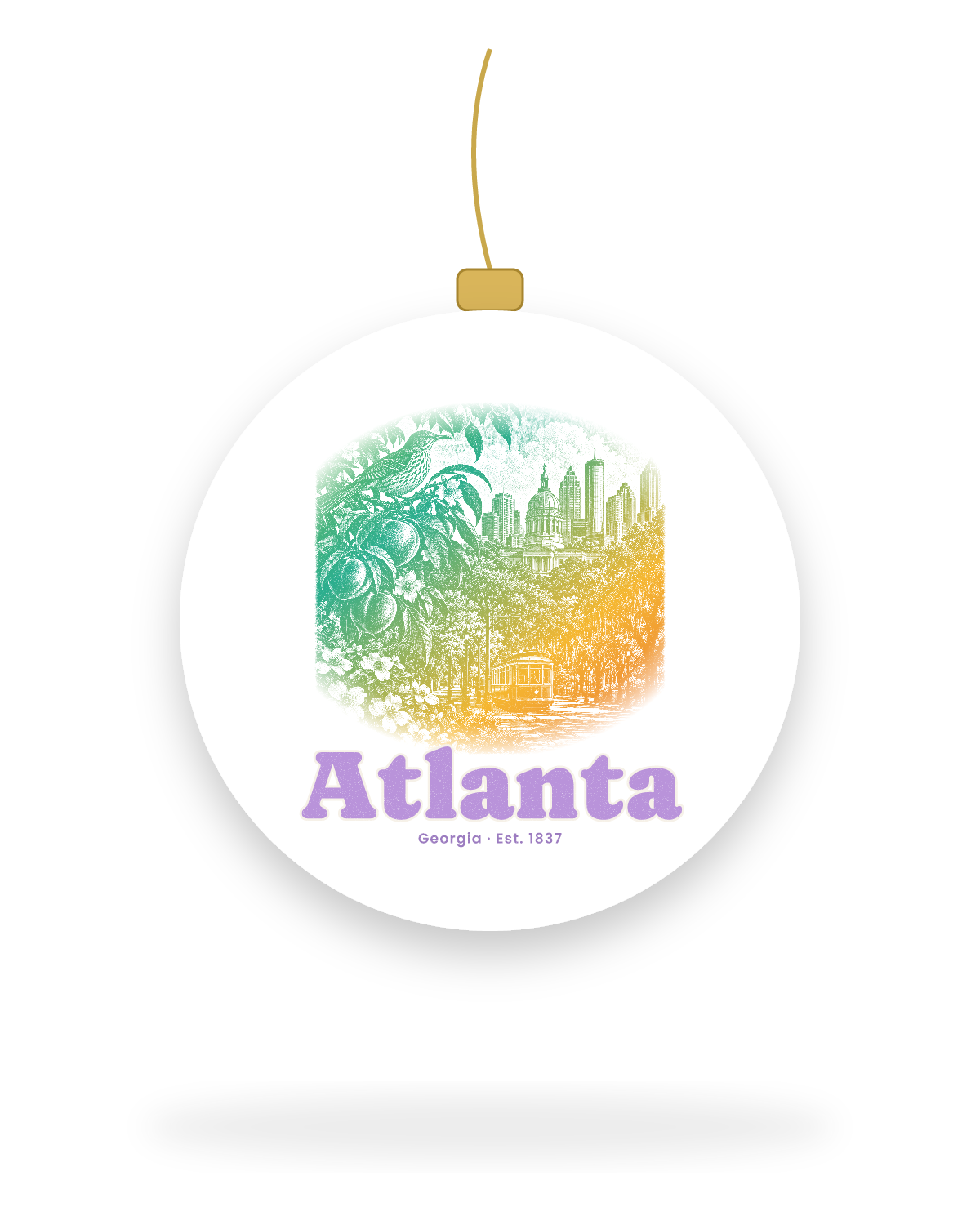 Atlanta Peach & Songbird Ceramic Ornament in White