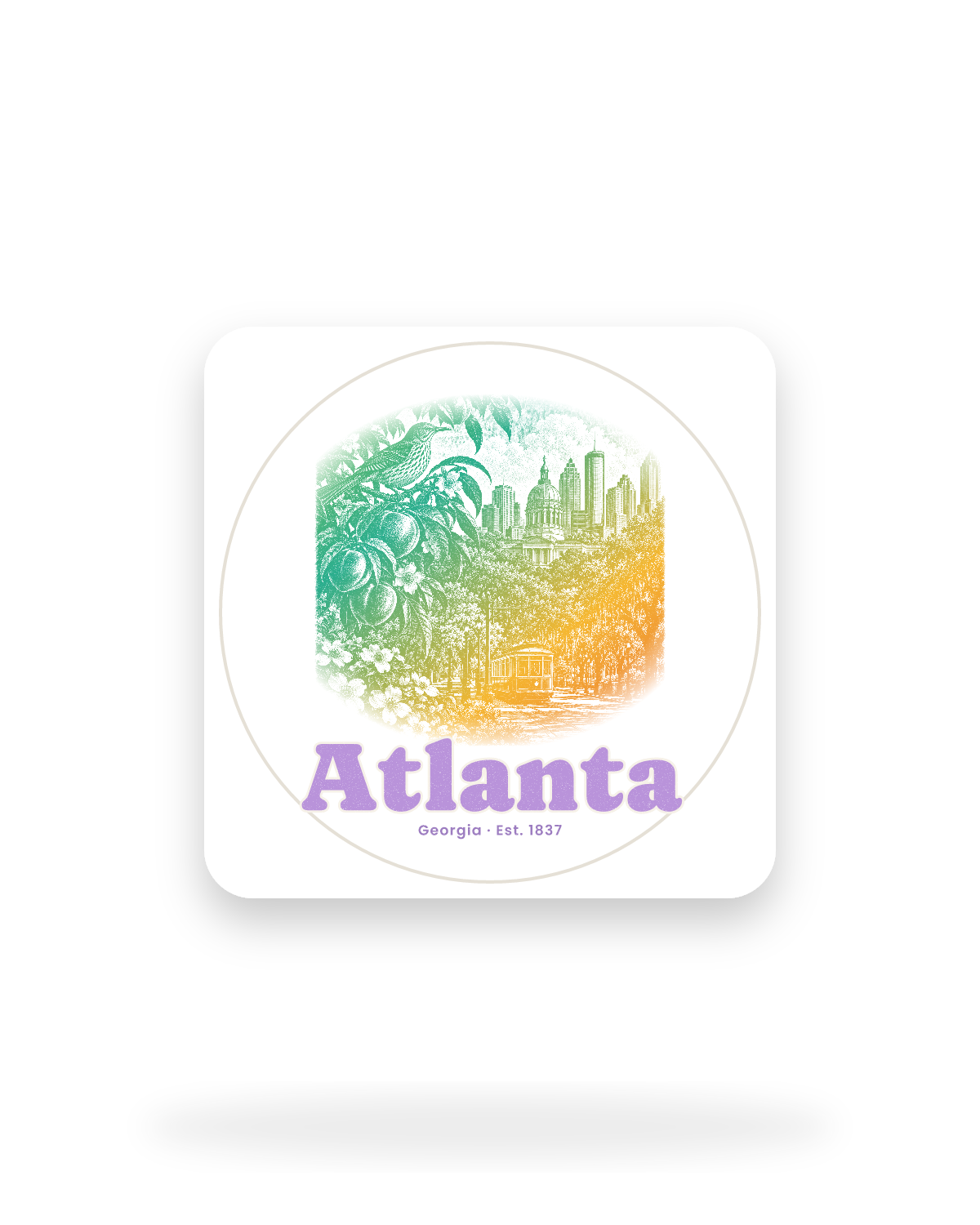 Atlanta Peach & Songbird Kiss-Cut Sticker in White