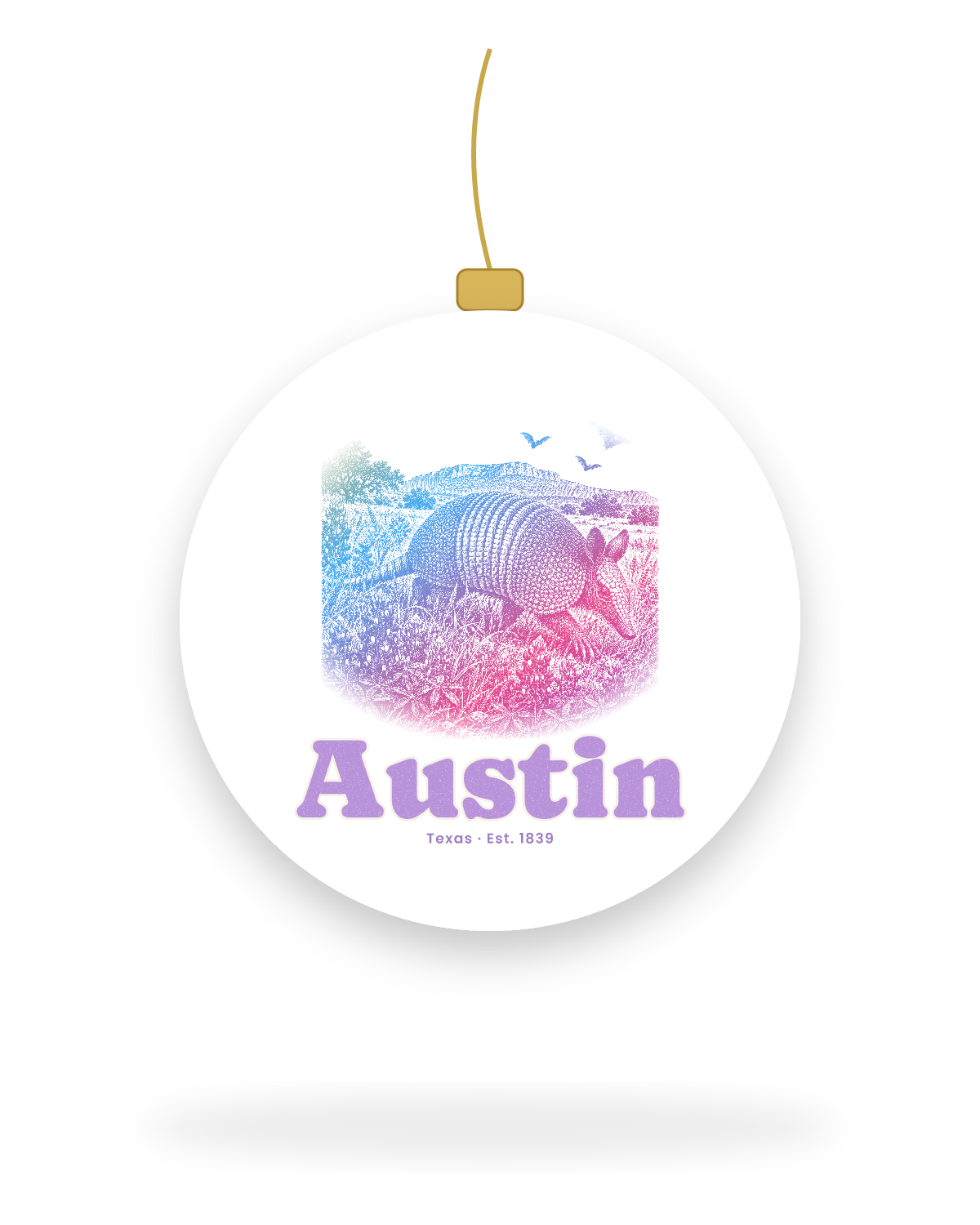 Austin Armadillo Ceramic Ornament in White