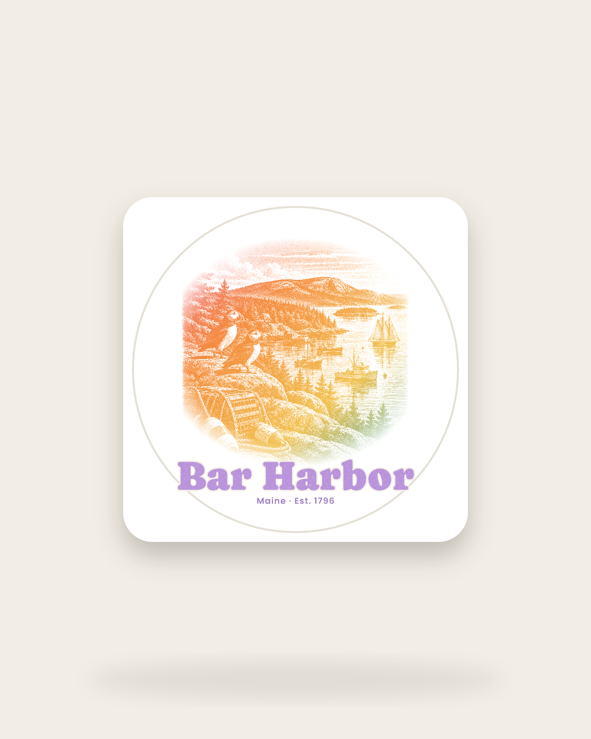 Bar Harbor Harbor Puffins Kiss-Cut Sticker in White
