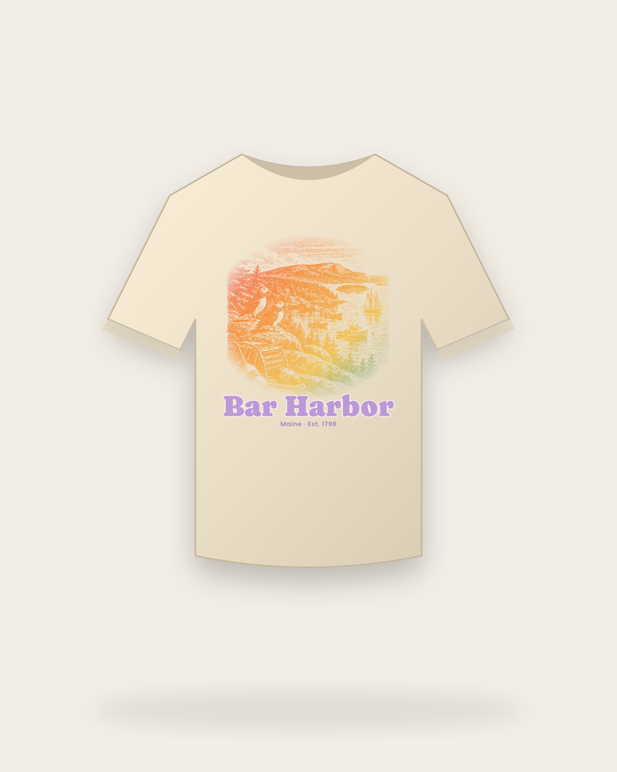 Bar Harbor, ME Harbor Puffins Classic Tee in Natural