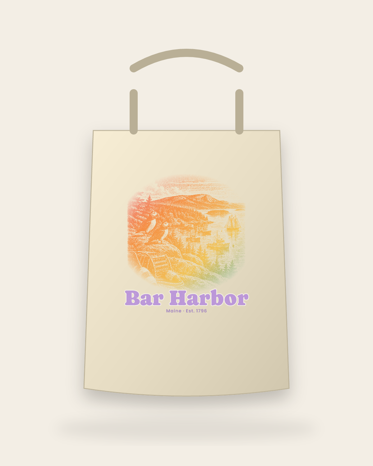 Bar Harbor Harbor Puffins Canvas Tote in Beige