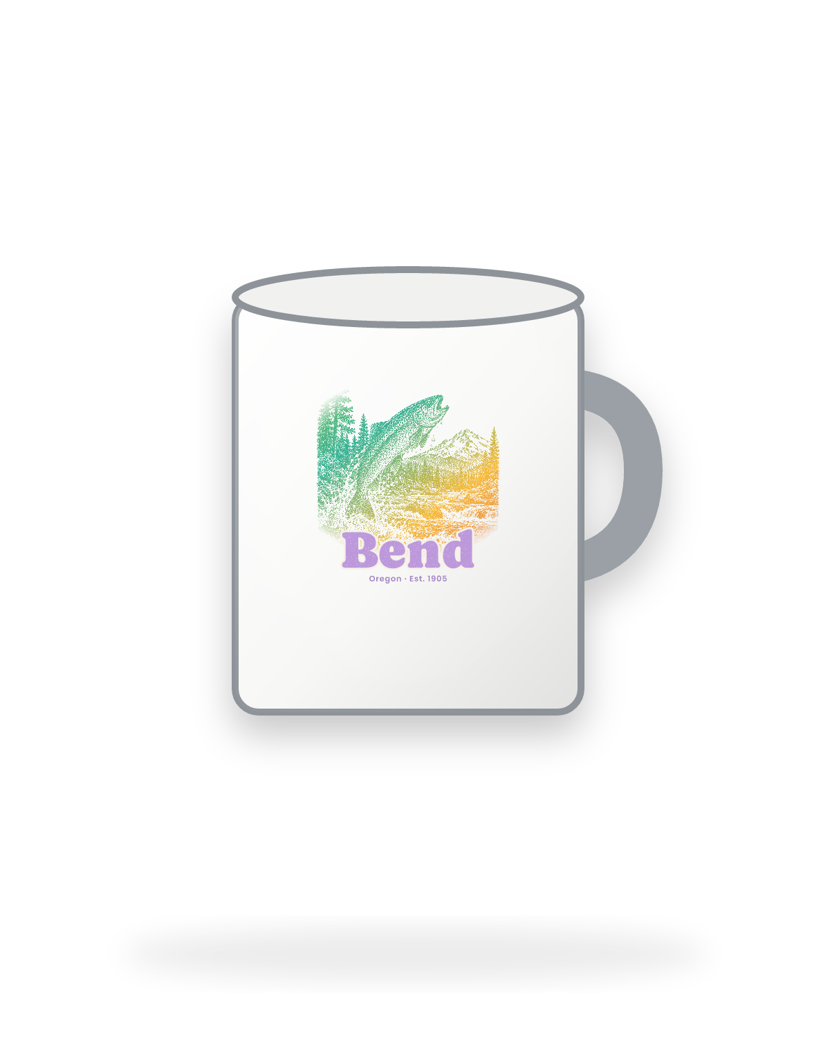 Bend Rainbow Trout Enamel Camp Mug in White