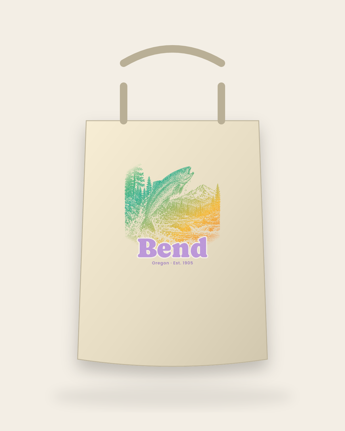 Bend Rainbow Trout Canvas Tote in Beige