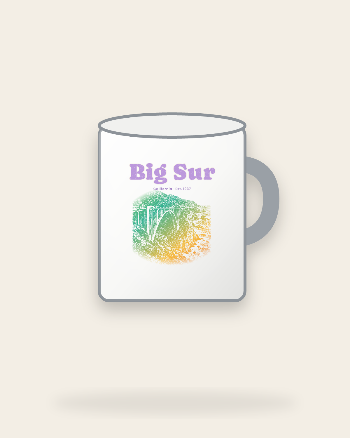 Big Sur Bixby Bridge Enamel Camp Mug in White