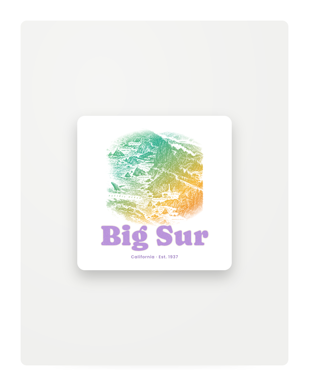 Big Sur Coast Map Fridge Magnet in White