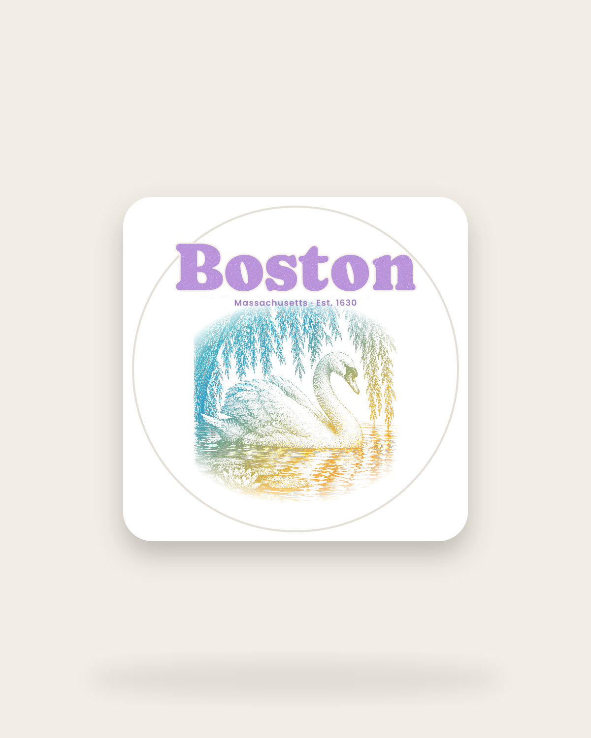 Boston Public Garden Swan Kiss-Cut Sticker in White