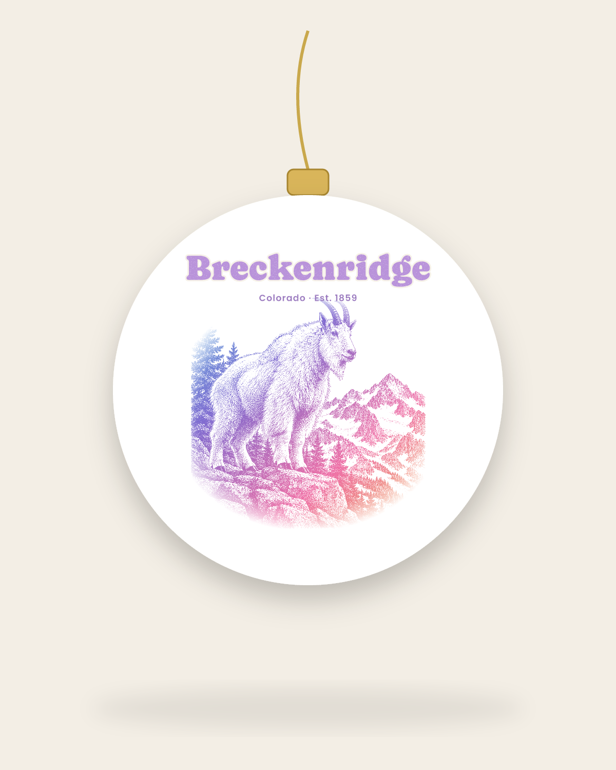 Breckenridge Mountain Goat Ceramic Ornament in White