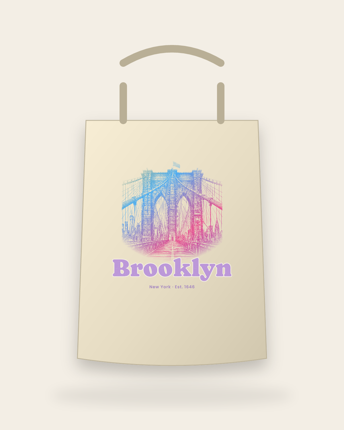 Brooklyn Brooklyn Bridge Canvas Tote in Beige