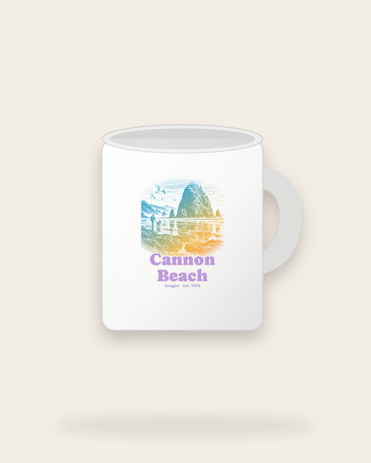 Cannon Beach Haystack Rock Ceramic Mug 11oz in White