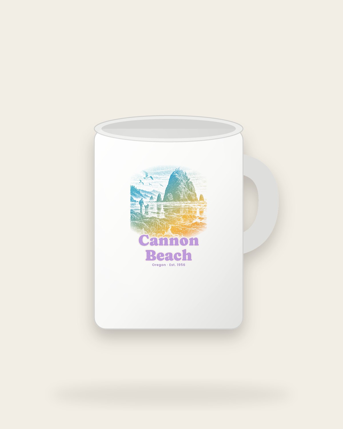 Cannon Beach Haystack Rock Ceramic Mug 15oz in White