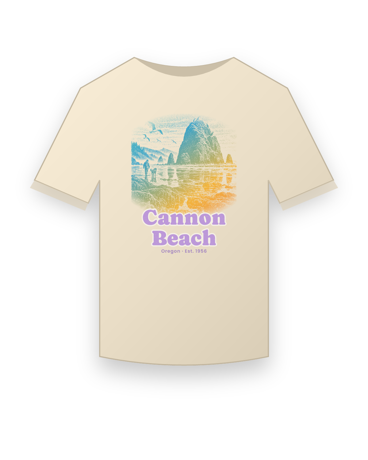 Cannon Beach Haystack Rock Organic Cotton Tee in Natural