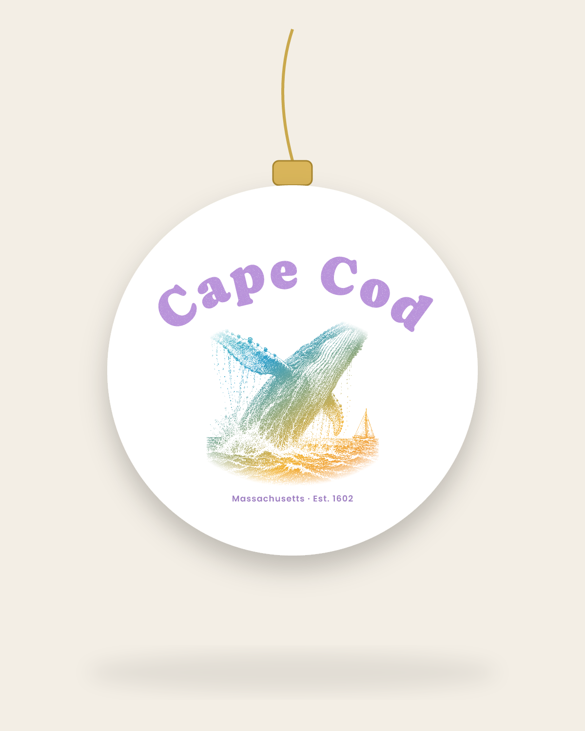 Cape Cod Humpback Whale Ceramic Ornament in White