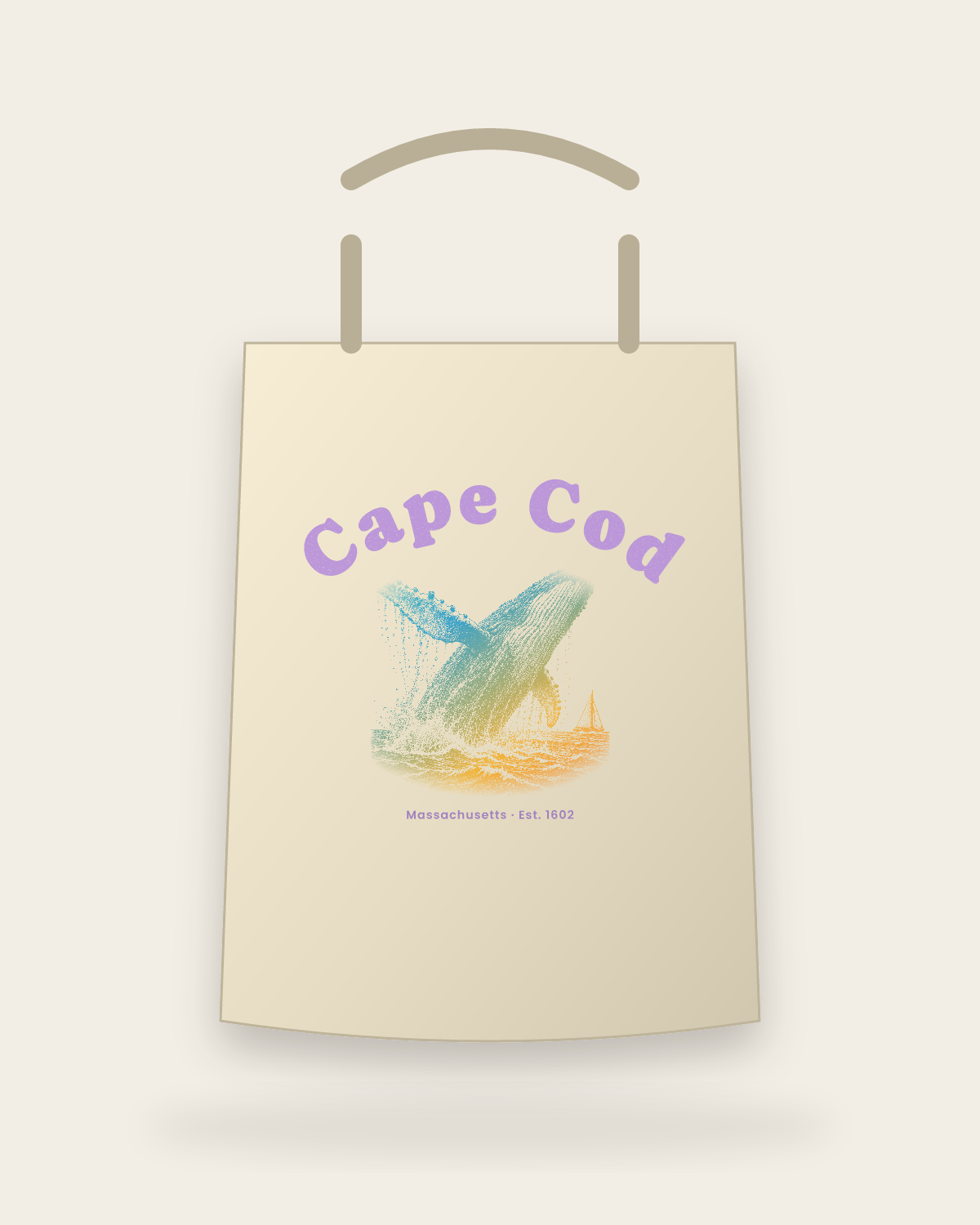 Cape Cod Humpback Whale Canvas Tote in Beige