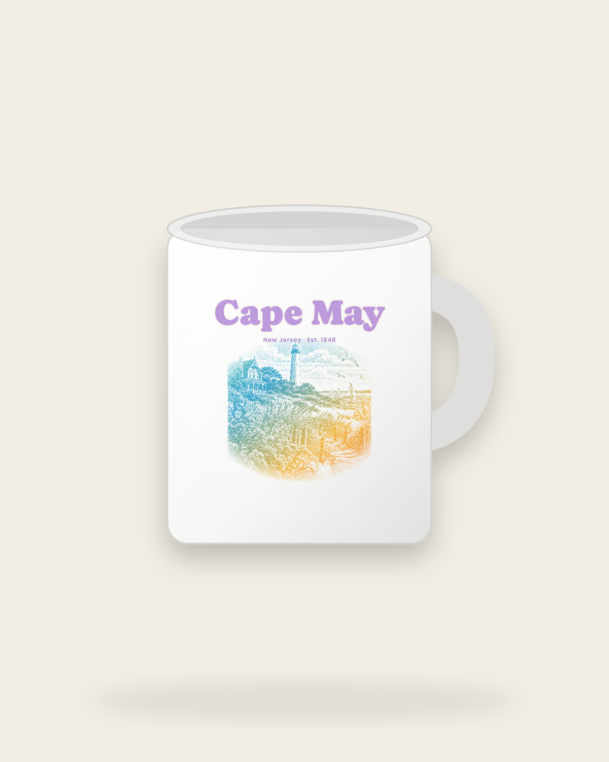 Cape May Lighthouse & Monarchs Ceramic Mug 11oz in White