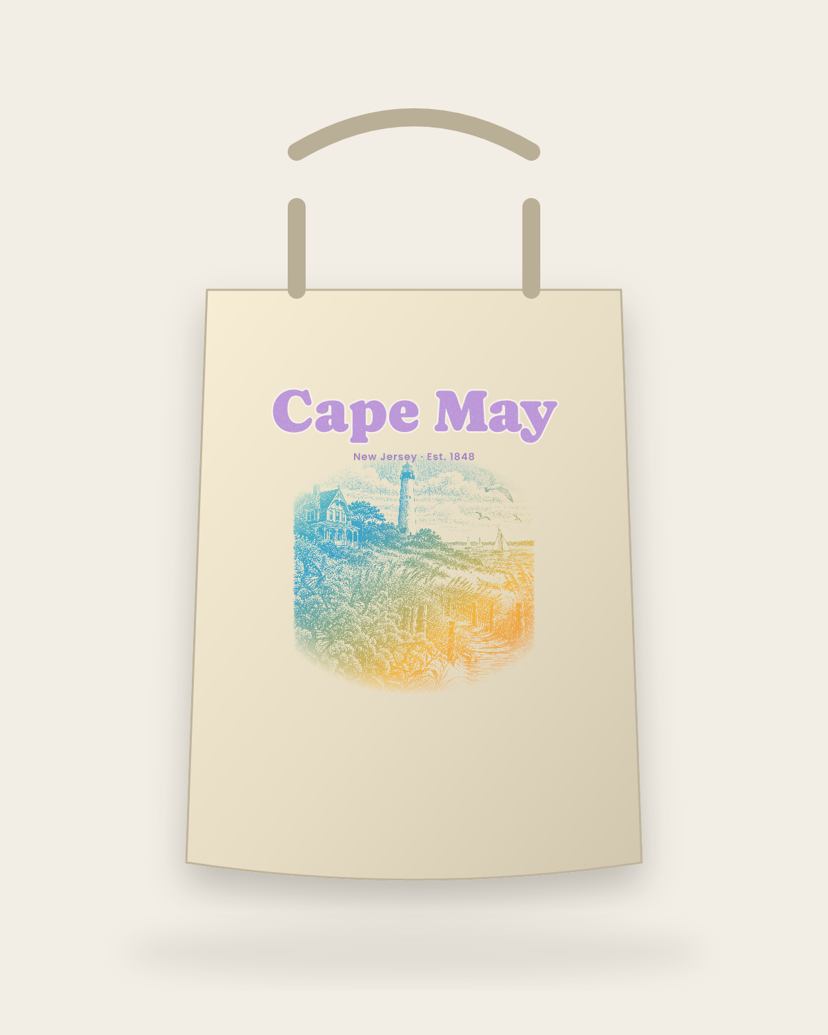 Cape May Lighthouse & Monarchs Canvas Tote in Beige