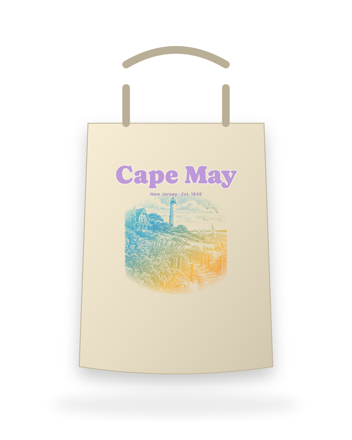 Cape May Lighthouse & Monarchs Canvas Tote in Beige