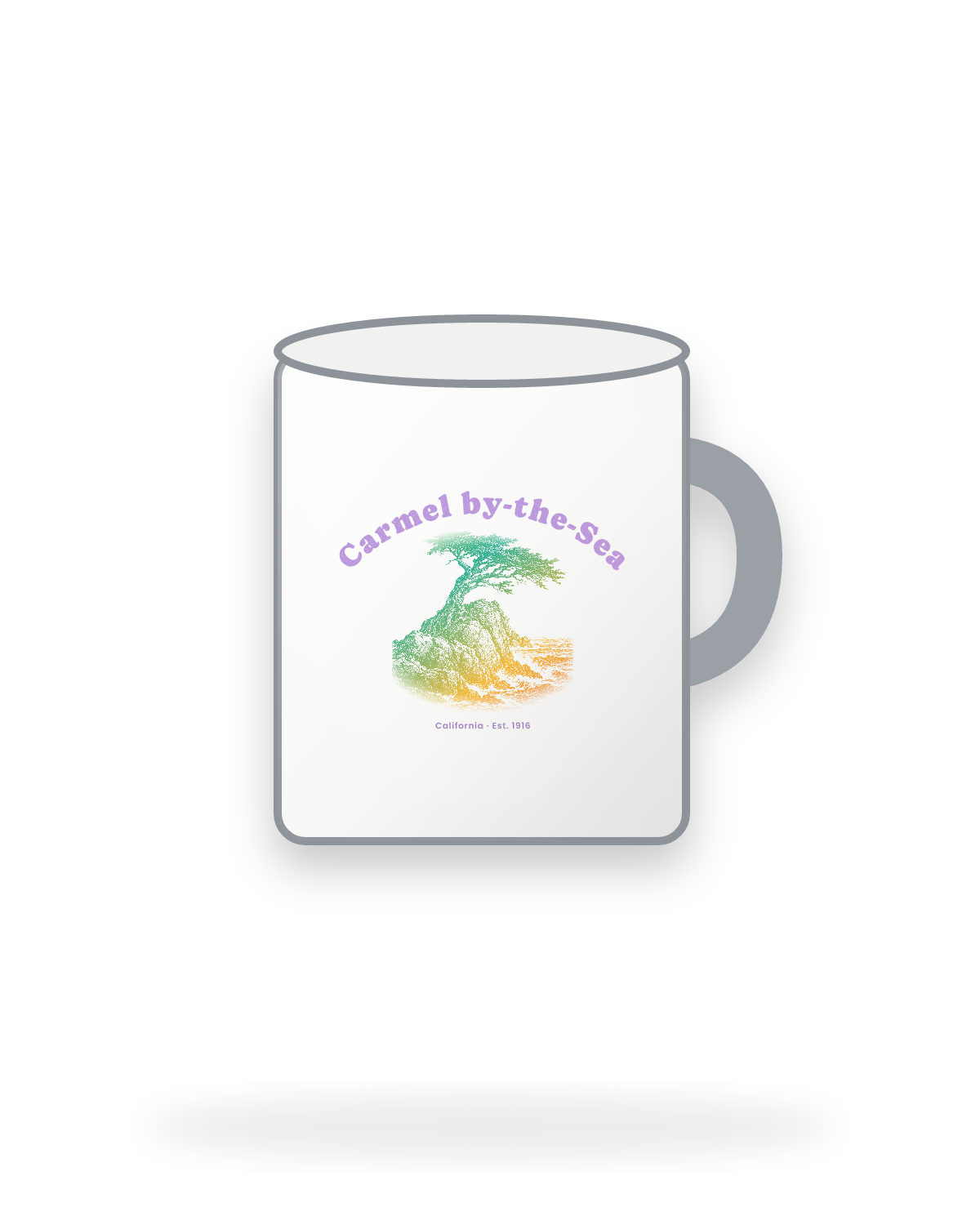 Carmel-by-the-Sea Lone Cypress Enamel Camp Mug in White