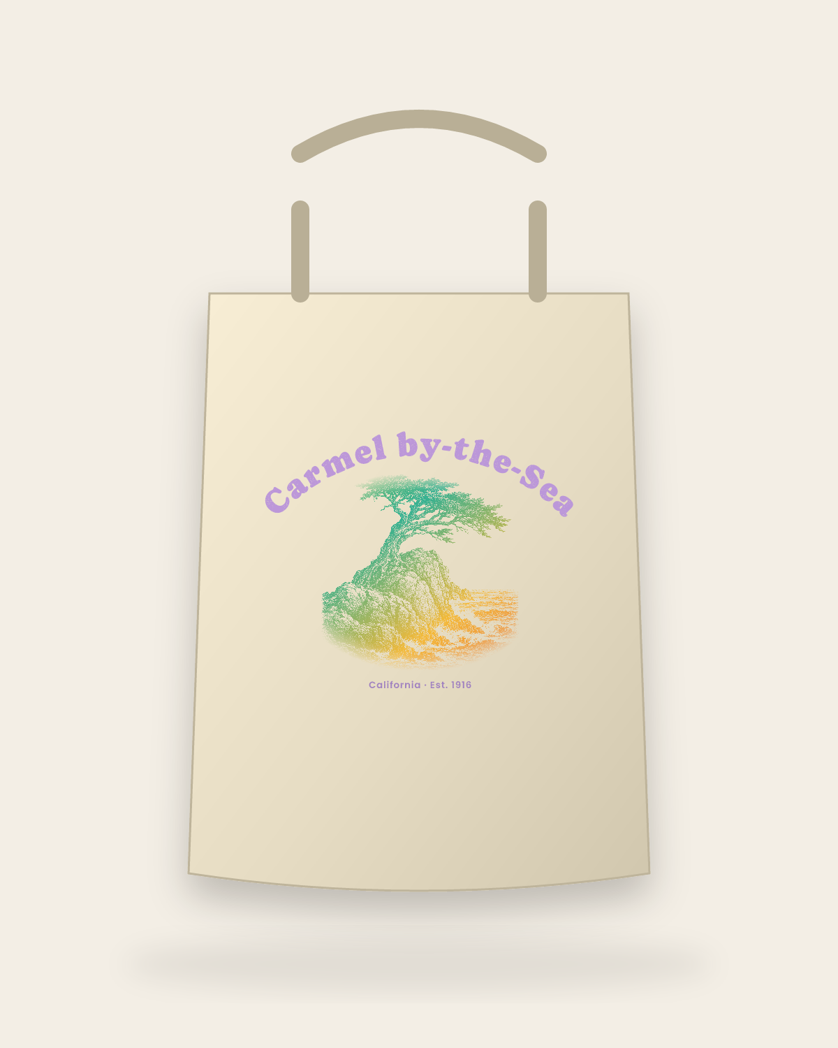 Carmel-by-the-Sea Lone Cypress Canvas Tote in Beige