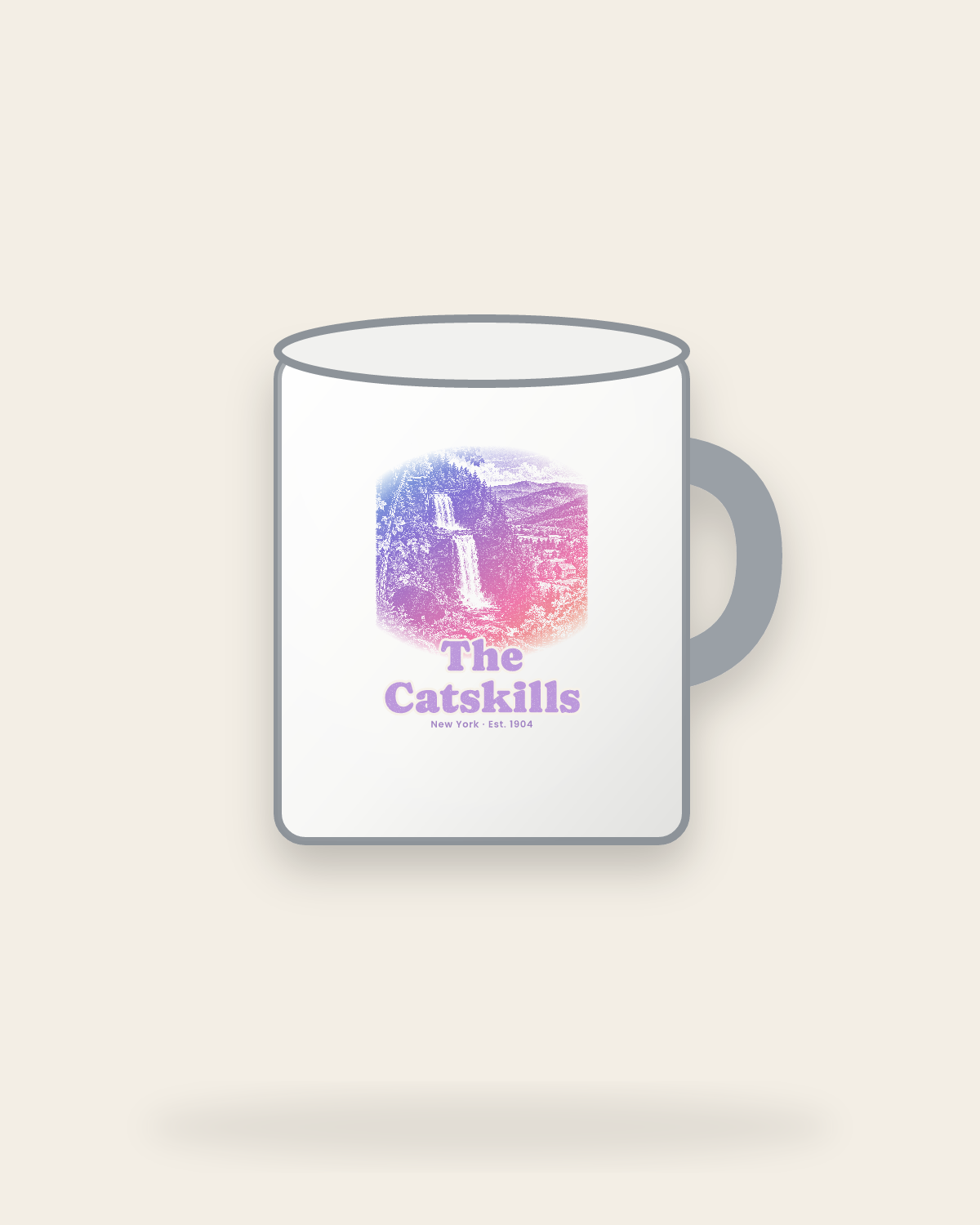 The Catskills Gorge Falls Enamel Camp Mug in White