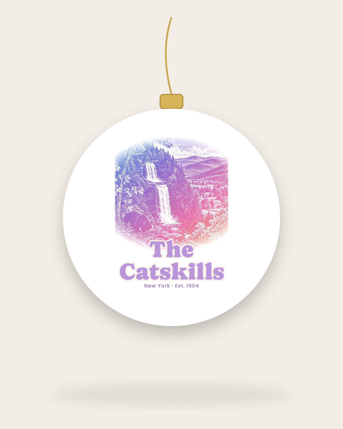 The Catskills Gorge Falls Ceramic Ornament in White
