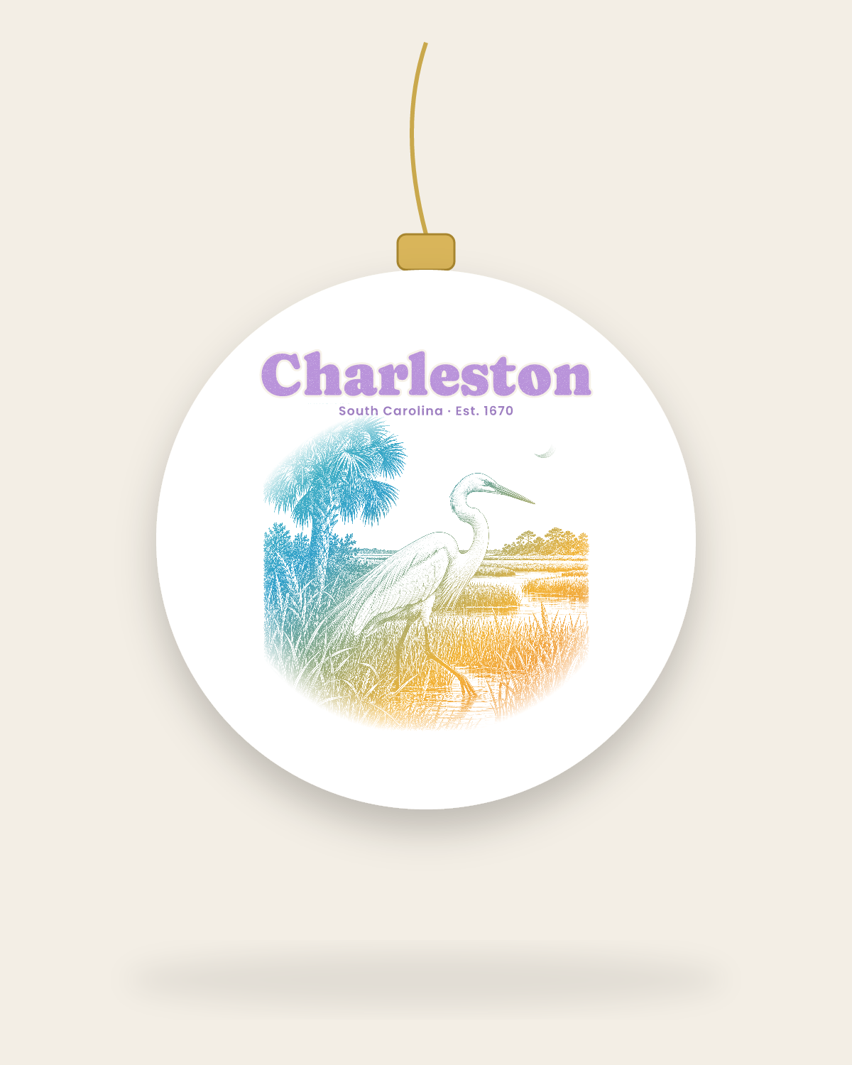 Charleston Marsh Egret Ceramic Ornament in White