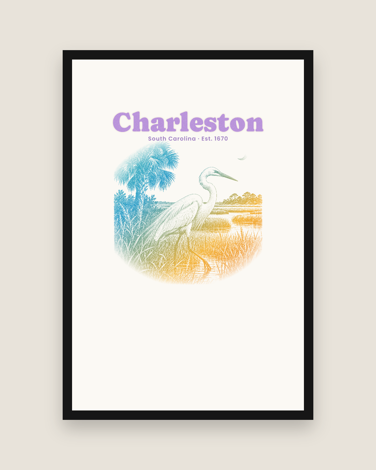 Charleston Marsh Egret Matte Poster in White