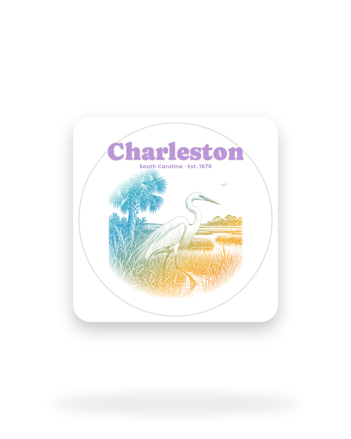 Charleston Marsh Egret Kiss-Cut Sticker in White