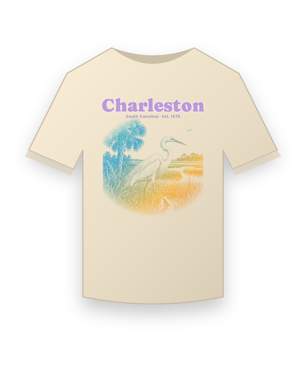 Charleston Marsh Egret Organic Cotton Tee in Natural