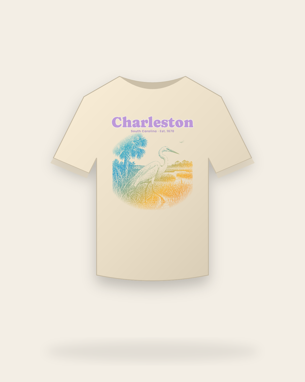 Charleston, SC Marsh Egret Classic Tee in Natural