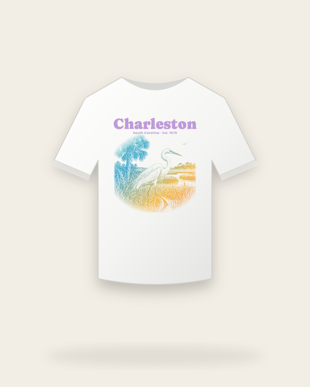 Charleston Marsh Egret Youth Tee in White