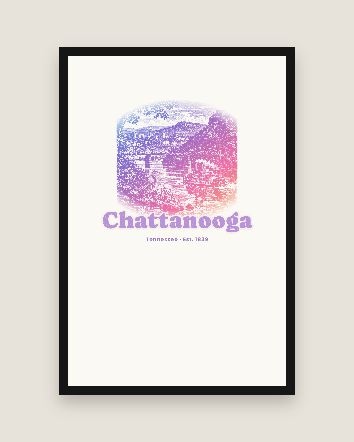 Chattanooga River Bend Matte Poster in White