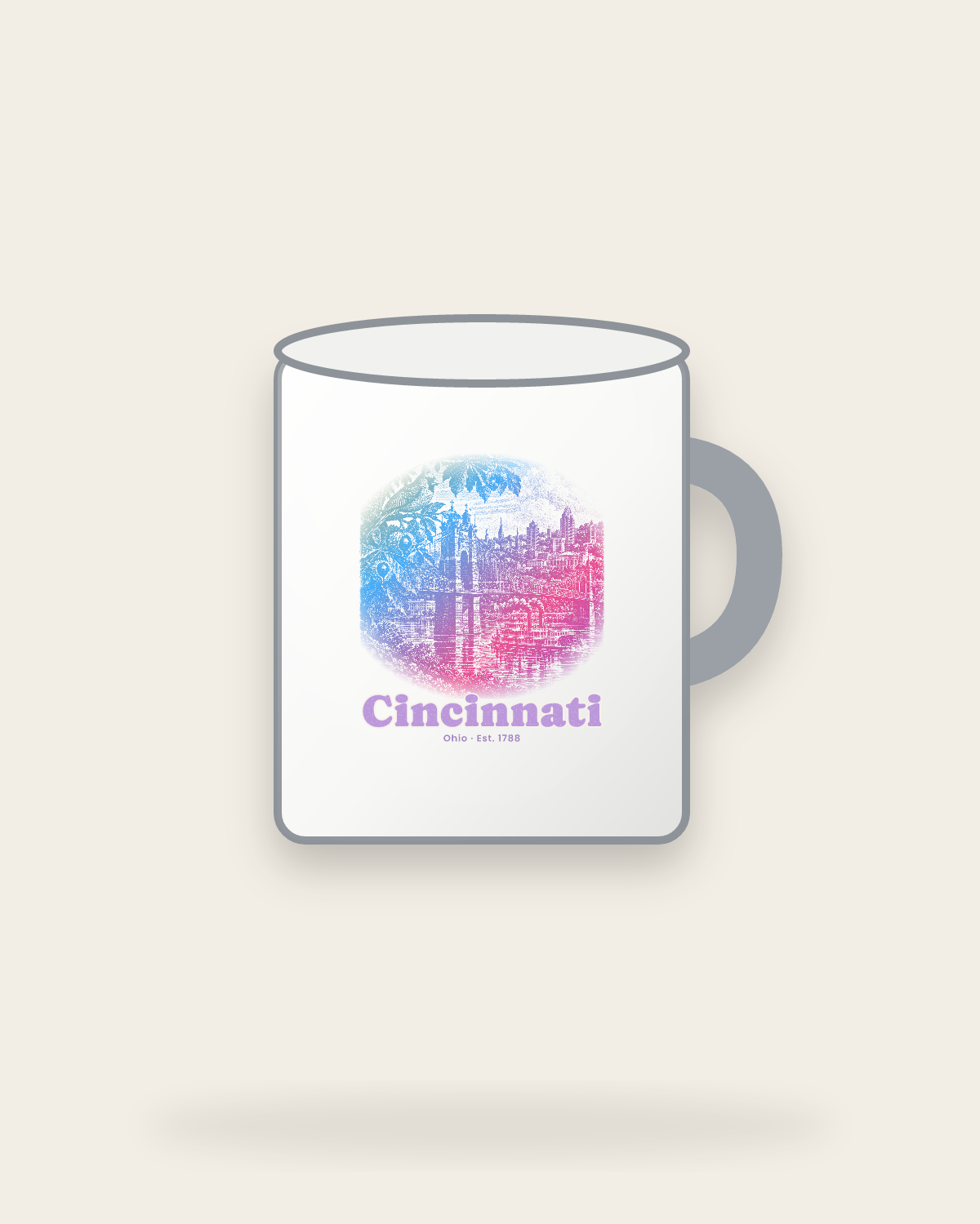 Cincinnati Suspension Bridge Enamel Camp Mug in White