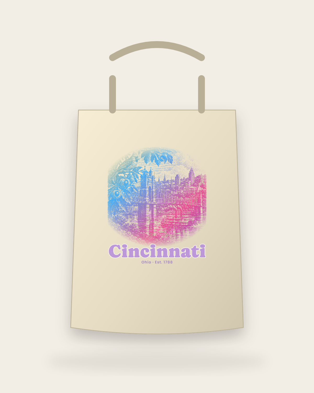 Cincinnati Suspension Bridge Canvas Tote in Beige