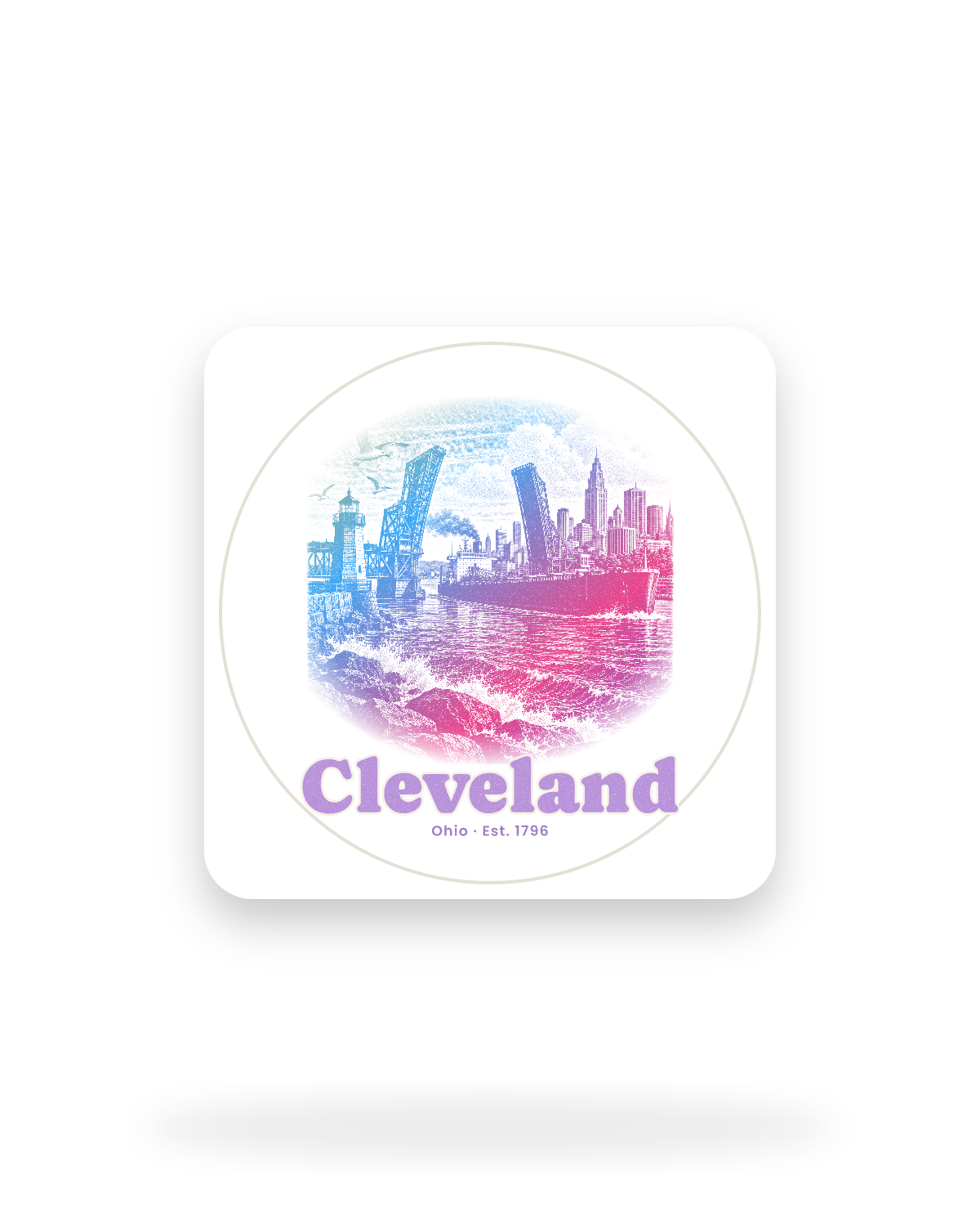 Cleveland Harbor Freighter Kiss-Cut Sticker in White
