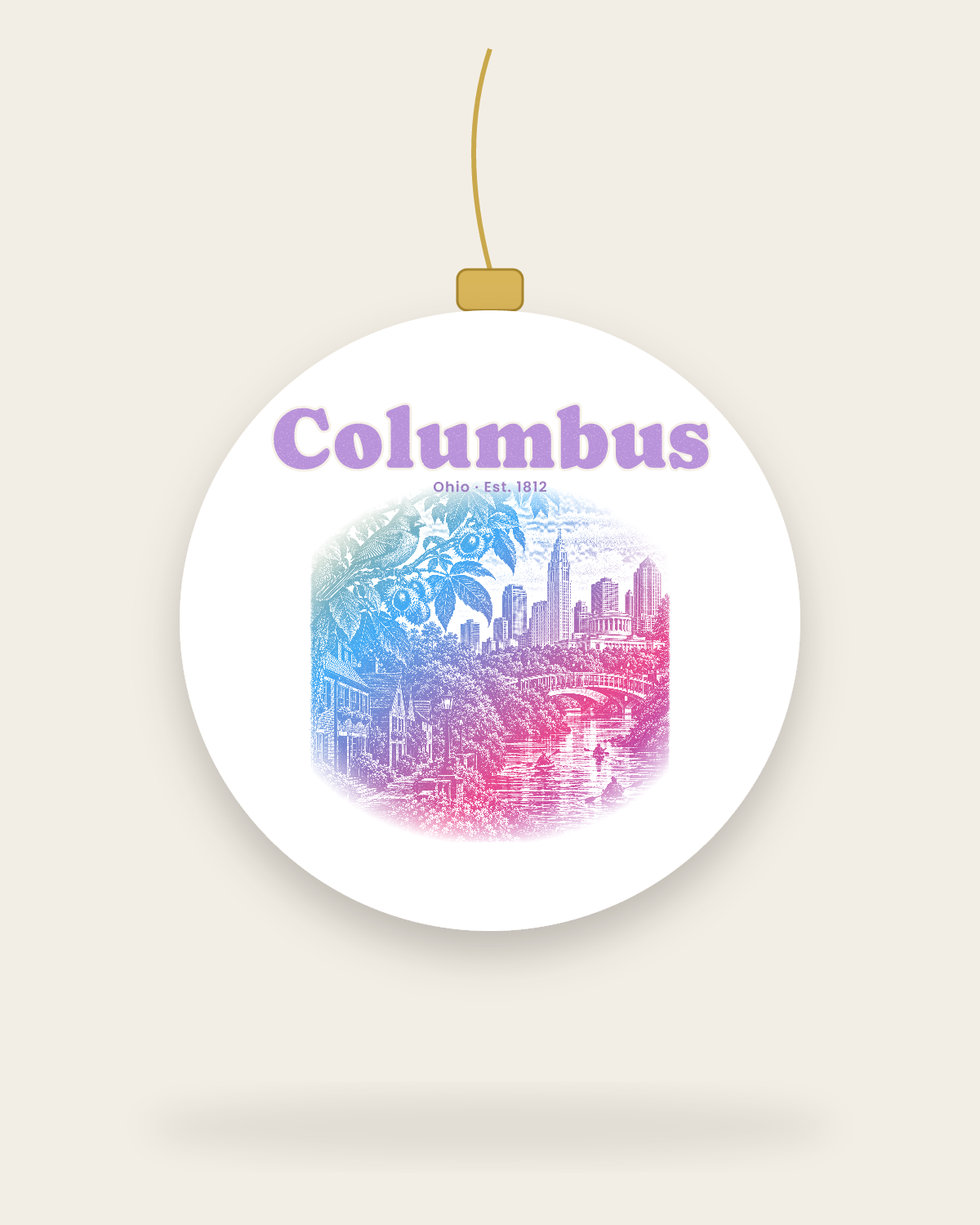 Columbus Scioto Mile Ceramic Ornament in White