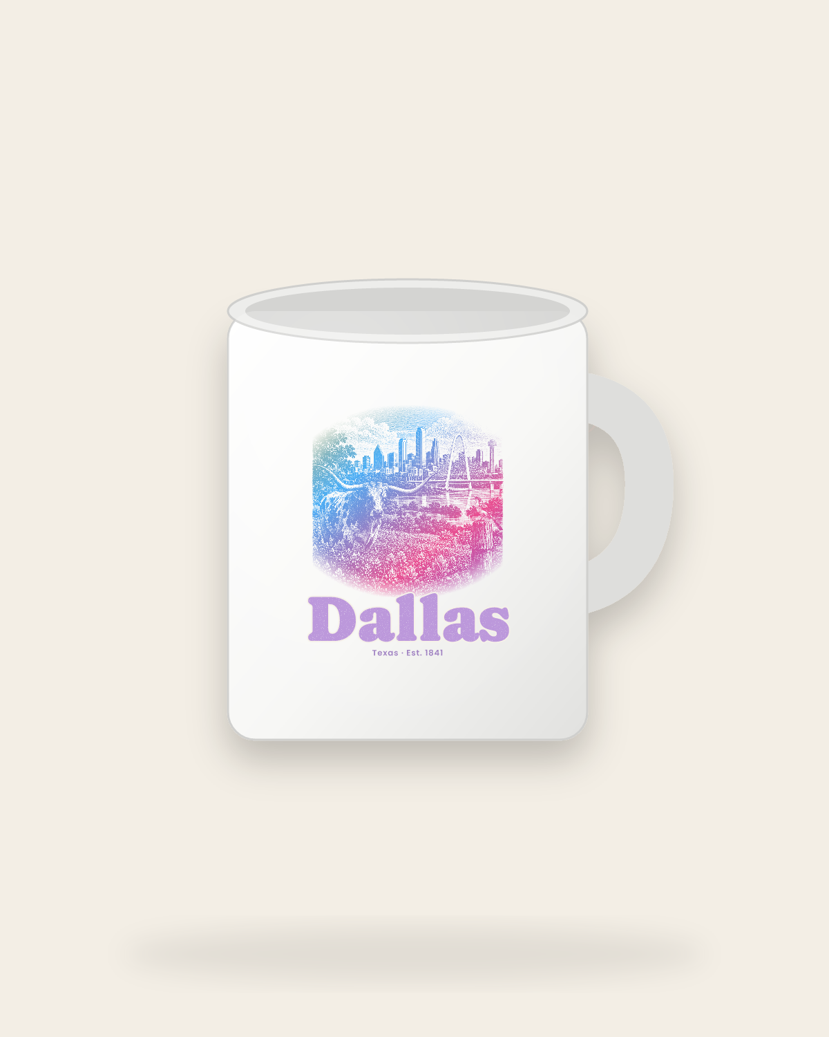 Dallas Bluebonnet Longhorn Ceramic Mug 11oz in White