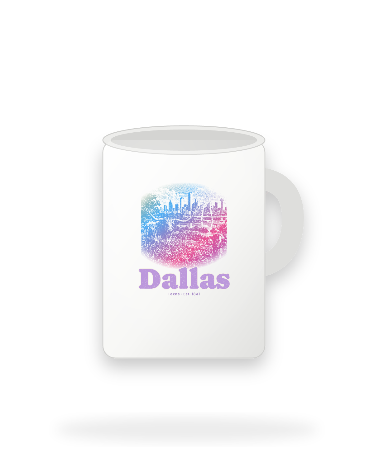 Dallas Bluebonnet Longhorn Ceramic Mug 15oz in White