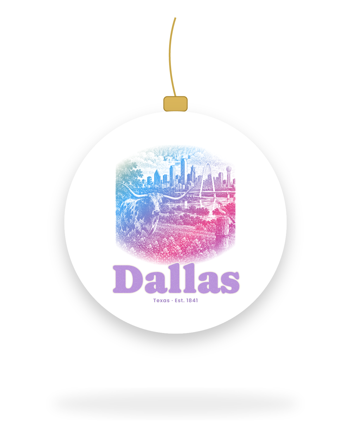 Dallas Bluebonnet Longhorn Ceramic Ornament in White